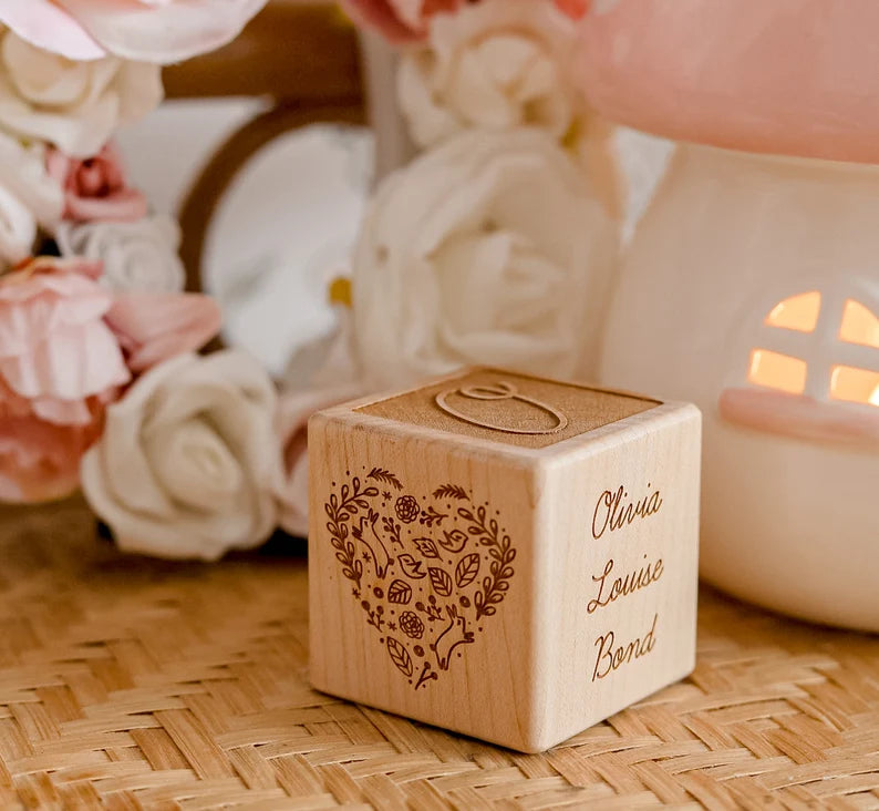 Personalised Wooden birth Block Gift for baby/Gift for Baptism Memorial