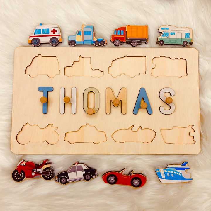 Personalised Wooden Baby Name Puzzle - Traffic