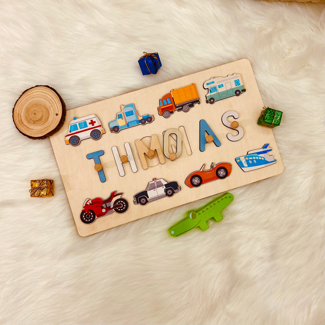 Personalised Wooden Baby Name Puzzle - Traffic