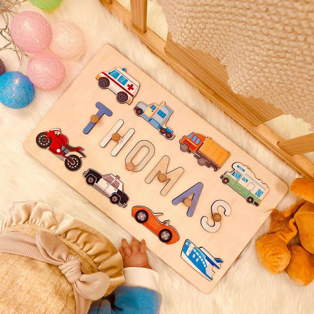 Personalised Wooden Baby Name Puzzle - Traffic