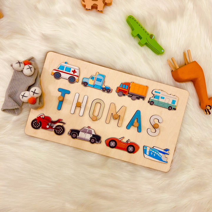 Personalised Wooden Baby Name Puzzle - Traffic