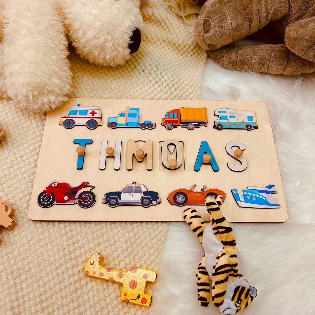 Personalised Wooden Baby Name Puzzle - Traffic